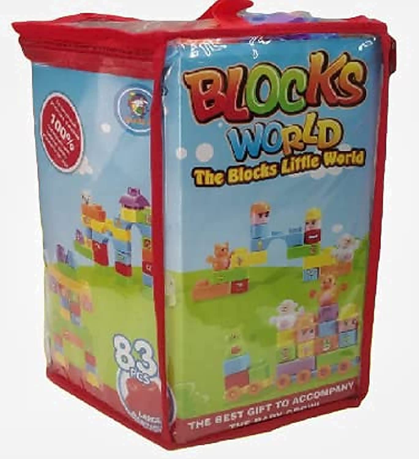 Building Blocks 83 Pieces Big Jumbo Mega Bricks Construction Educational Multi Color Block Brick & Train Assemble BPA Free Toy Set Bag Safe For Kids.