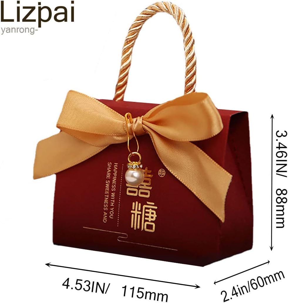 Chinese Wedding Candy Box 50, Romantic Gift Box with Ribbon (Burgundy) - Image 4