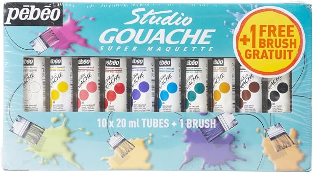 Pbo 230199 Gouache Studio + Starter Painting Set 10x 20 ml Tubes + Brush