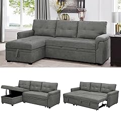 Naomi Home Gray Velvet Sleeper Sectional Sofa Bed
