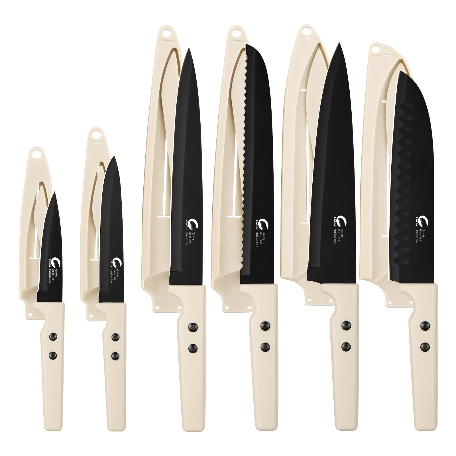 12-Piece Kitchen Knife Set, Nonstick Coating Chef Knives Set with 6 Blade Guards, Double Rivets, Dishwasher Safe, High Carbon Stainless Steel Blades for Cooking, Cutting, Chopping