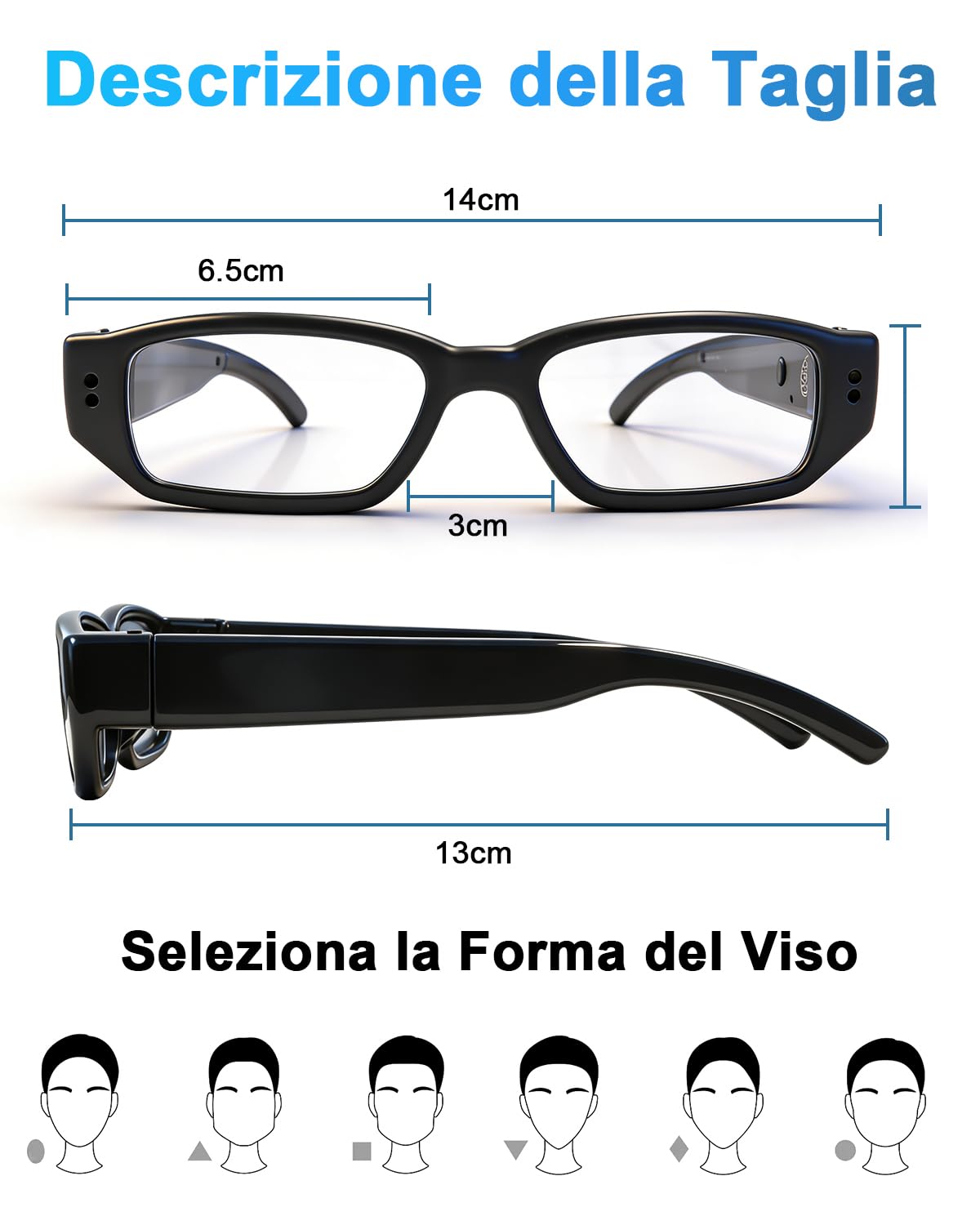 Telecamera Nascosta Occhiali 16GB, Mini Telecamera Spia Bicchieri 1080P HD, Portatile Spy Cam Microcamera Spia Invisibile Action Cam Sport Fotocamera per Video Fotografia