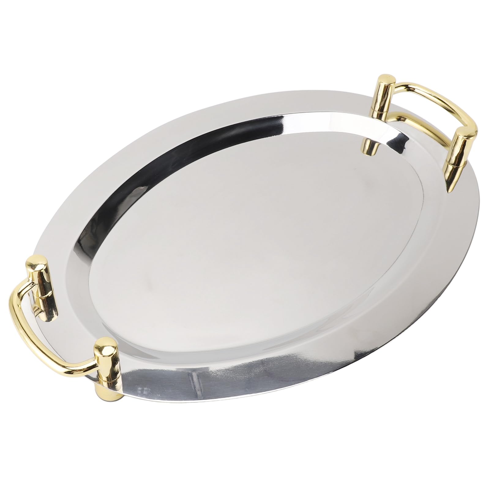 Plato de acero inoxidable con asa |Bandeja de Servicio de Metal Portátil para Buffet/Restaurante/Fiesta |El acabado de espejo mantiene los alimentos seguros y ordenados |Acero (Forma redonda con