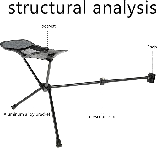 Miniatura 4 de Paquete de 2 sillas de campamento, reposapiés plegable fijable, reposapiés plegable, reposapiés ajustable, silla de campamento, silla plegable