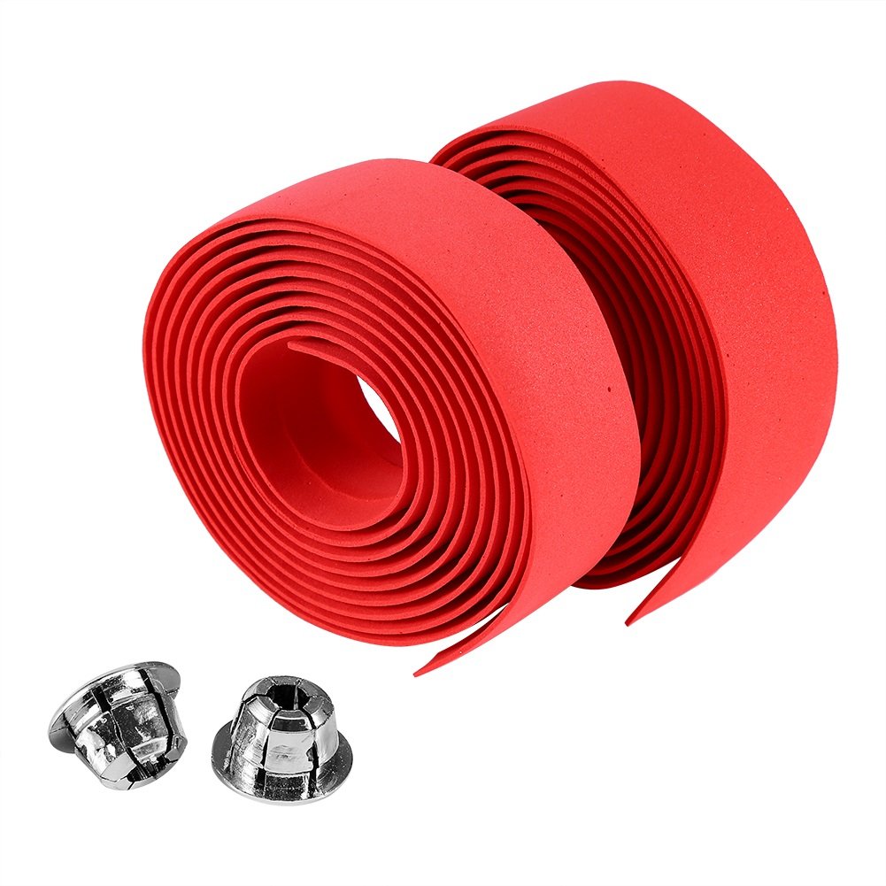 VGEBY 2 Pcs Cycling Cork Handlebar Tape Sponge Handle Strap with 2 Bar Plug (Red) and Spare Parts Bar Tape Handlebar Tape for Road Yellow Handlebar Tape