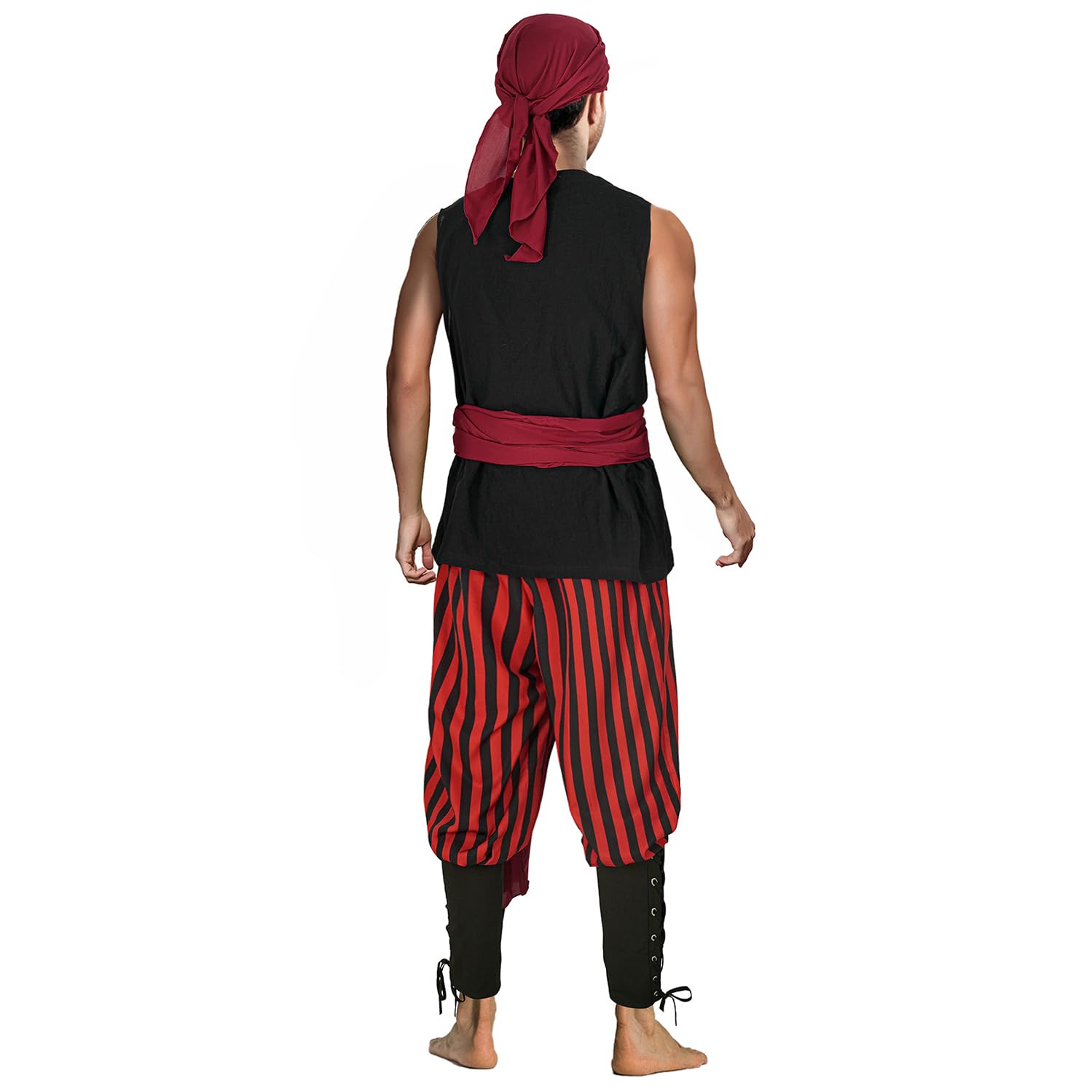 VELY Piratenkostüm für Herren, mittelalterliches Renaissance-Kostüm, Halloween, Wikinger-Kostüm, 4-teilig