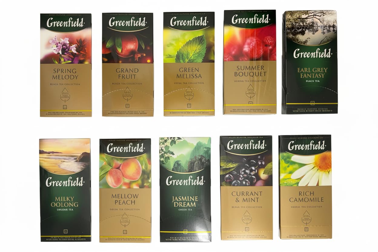 Greenfield Tea Variety Pack – 10 Flavors x 25 Tea Bags (250 total) – Premium Herbal, Black & Green Teas – Bundle in a box from Unipromax