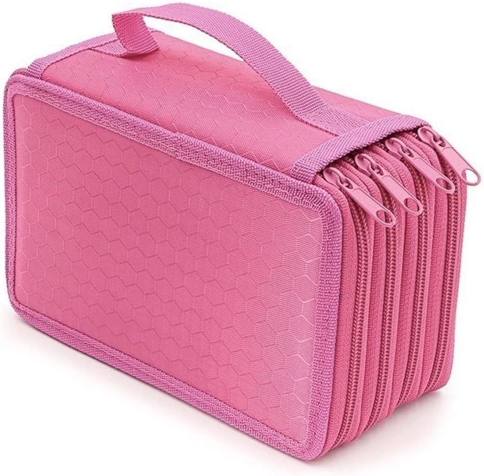Estojo escolar grande com 4 divisórias organizador caneta lápis capacidade 72 peças portátil (Rosa Claro)