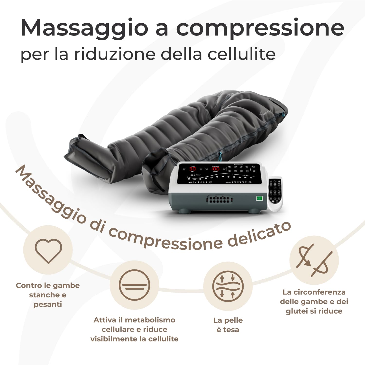Venen Engel 12 massaggiatori di alta qualità con pantaloni linfatici, 12 camere d'aria disattivabili, pressione della camera regolabile individualmente, 8 programmi di massaggio
