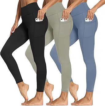 3 Packs Leggings with Pockets for Women, Soft High Waisted Tummy Control Workout Yoga Pants