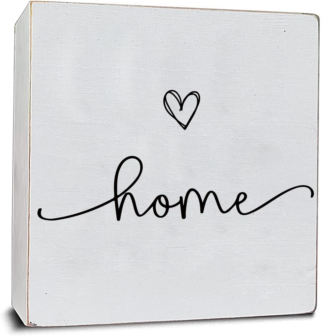 TEOUIOS Home Sweet Home Sign, White Wood Box Plaque, Wooden Decorative Boxes for Home Decor Bedroom Shelf Desk Decor Family Sign 6"x 6" Welcome Sign New Home Housewarming Gift