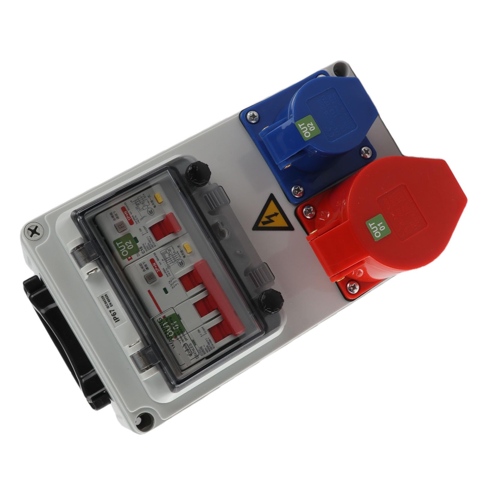 Bewinner Caja de Distribución de Enchufes Industriales de Mano, Material ABS de Mm, Caja de Toma de Disyuntores Eléctricos a Prueba de Agua IP67 con Asa para Sitios de Construcción