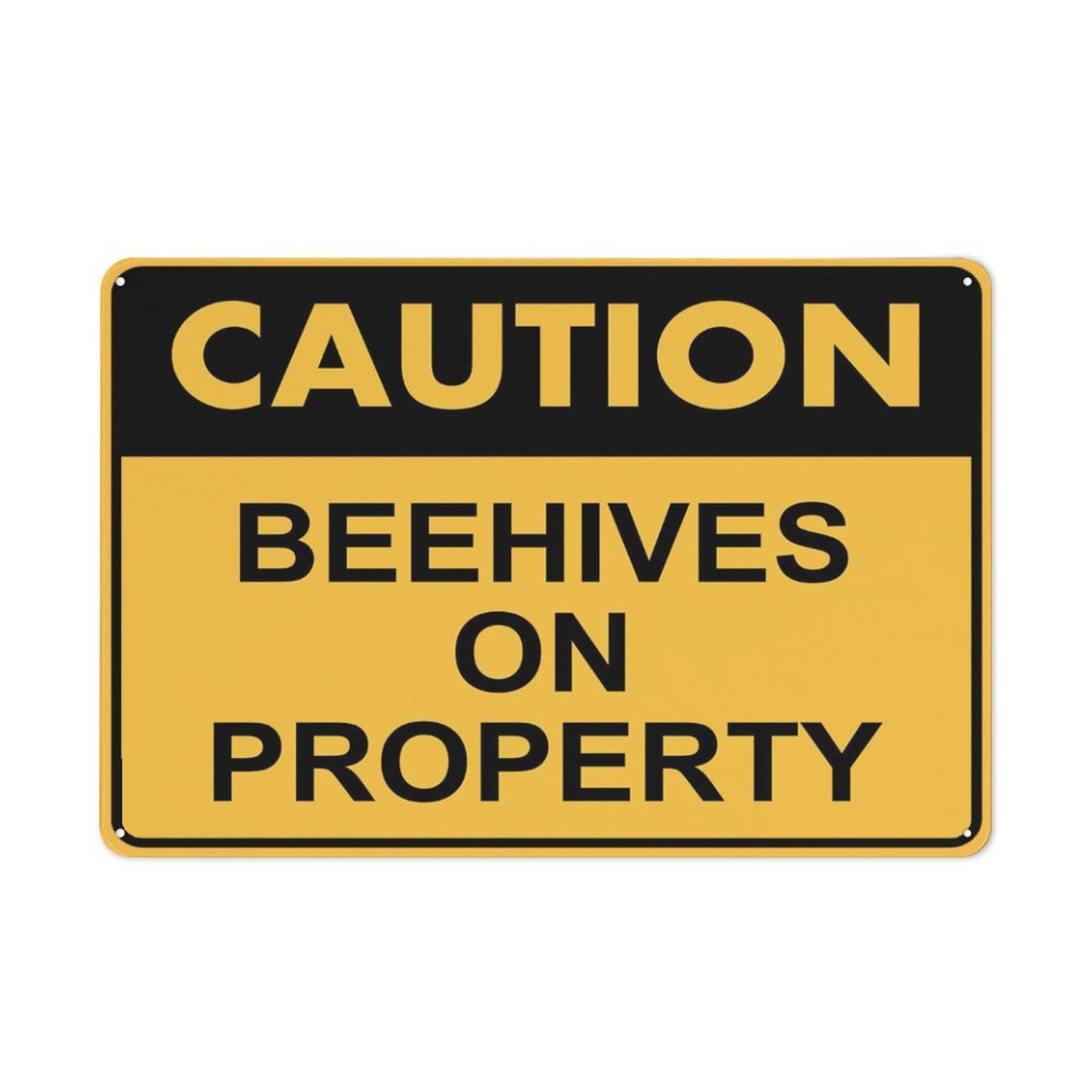 Caution Beehives On Property Sign 8 X 12 Inches Rust Free Aluminum - Uv Protected, Waterproof, Weatherproof And Fade Resistant - 4 Pre-Drilled Holes