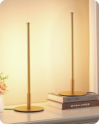 EDISHINE Juego de 2 lámparas de mesa LED mejoradas, lámparas de noche regulables continuas con acabado de metal y 3 temperaturas de color, lámparas