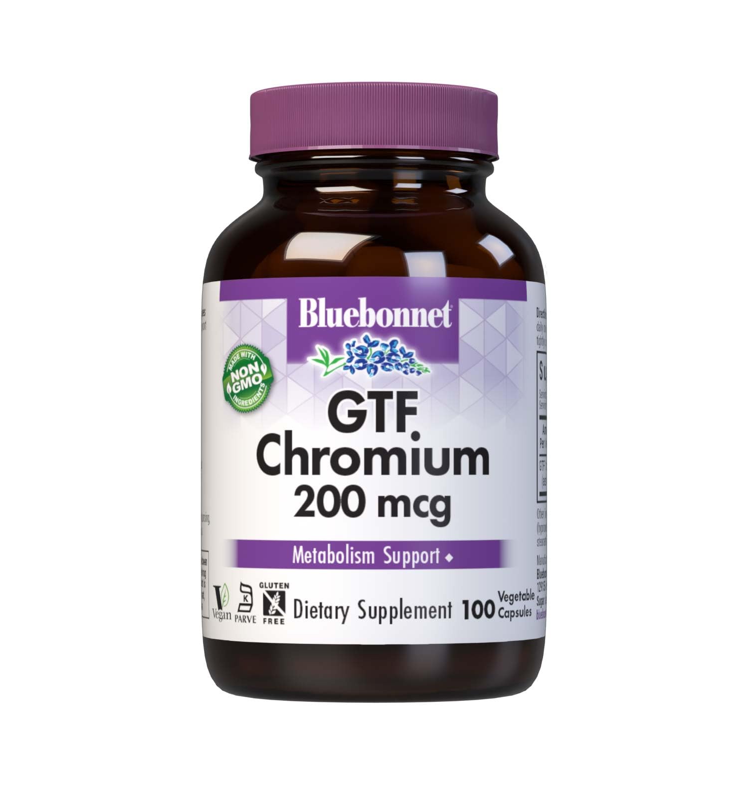 Bluebonnet Nutrition GTF Chromium 200 mcg, Soy-Free, Gluten-Free, Non-GMO, Kosher Certified, Dairy-Free, Vegan, 100 Vegetable Capsules