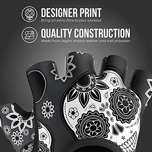 Contraband Pink Label 5237 Designer Series Workout Gloves For Women | Sugar Skull Print Weight Lifting Gloves For Women W/Grip-Lock Padding | Gym Gloves For Women W/Medium Padding (Gray, Small) #TOP3