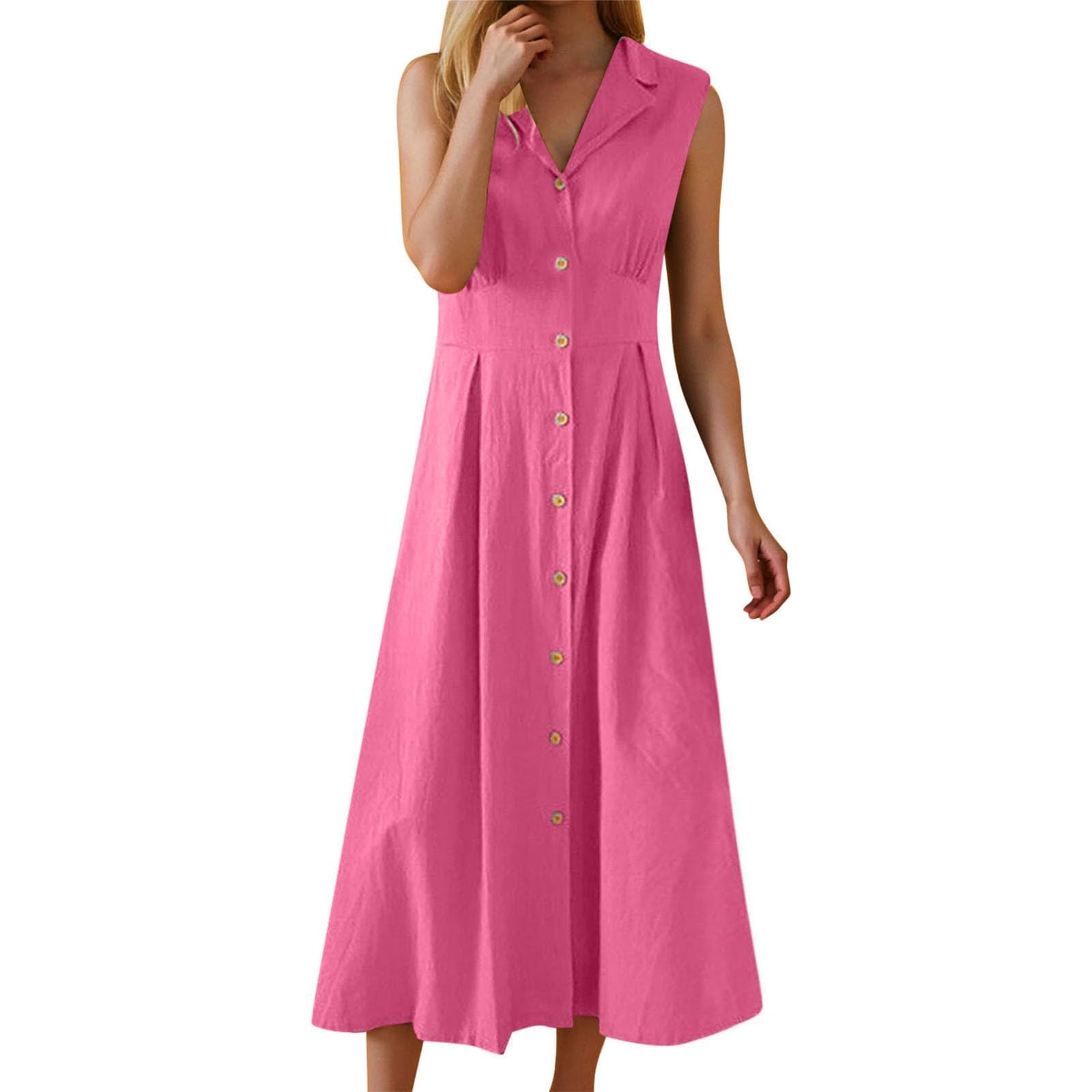 LYGBAOFUL Letnia sukienka Sukienka damska Casual Sukienka damska z długim zapięciem na guziki na co dzień Wakacje - Elegancka Wygodna odzież letnia Stylowa Można łączyć z dodatkami