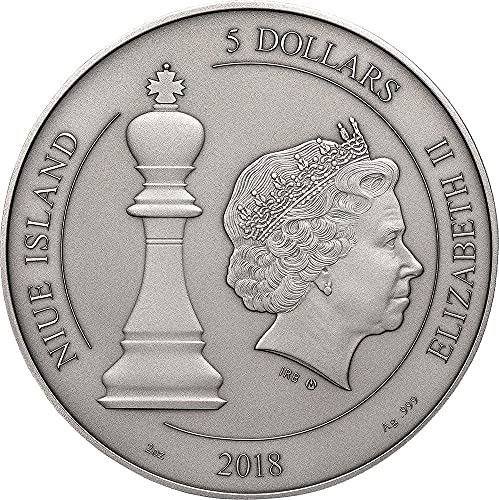 Image of Chess Chess Board Game 2 Oz Silver Coin Niue 2018 Antique Finish