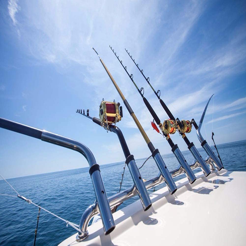 Geloo Support de canne à pêche en acier inoxydable - Support de canne à pêche réglable sur rails de montage en acier inoxydable pour bateau, yacht - 22 mm à 26 mm