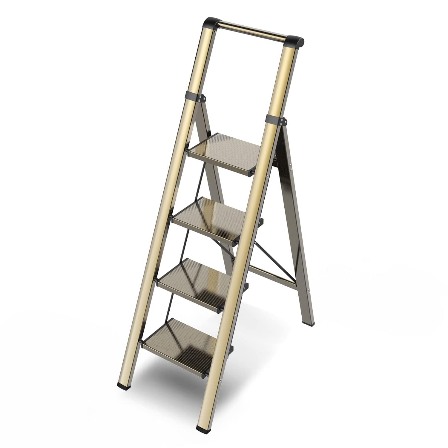 4 Step Ladder, Foldable 4 Step Stool, Gold
