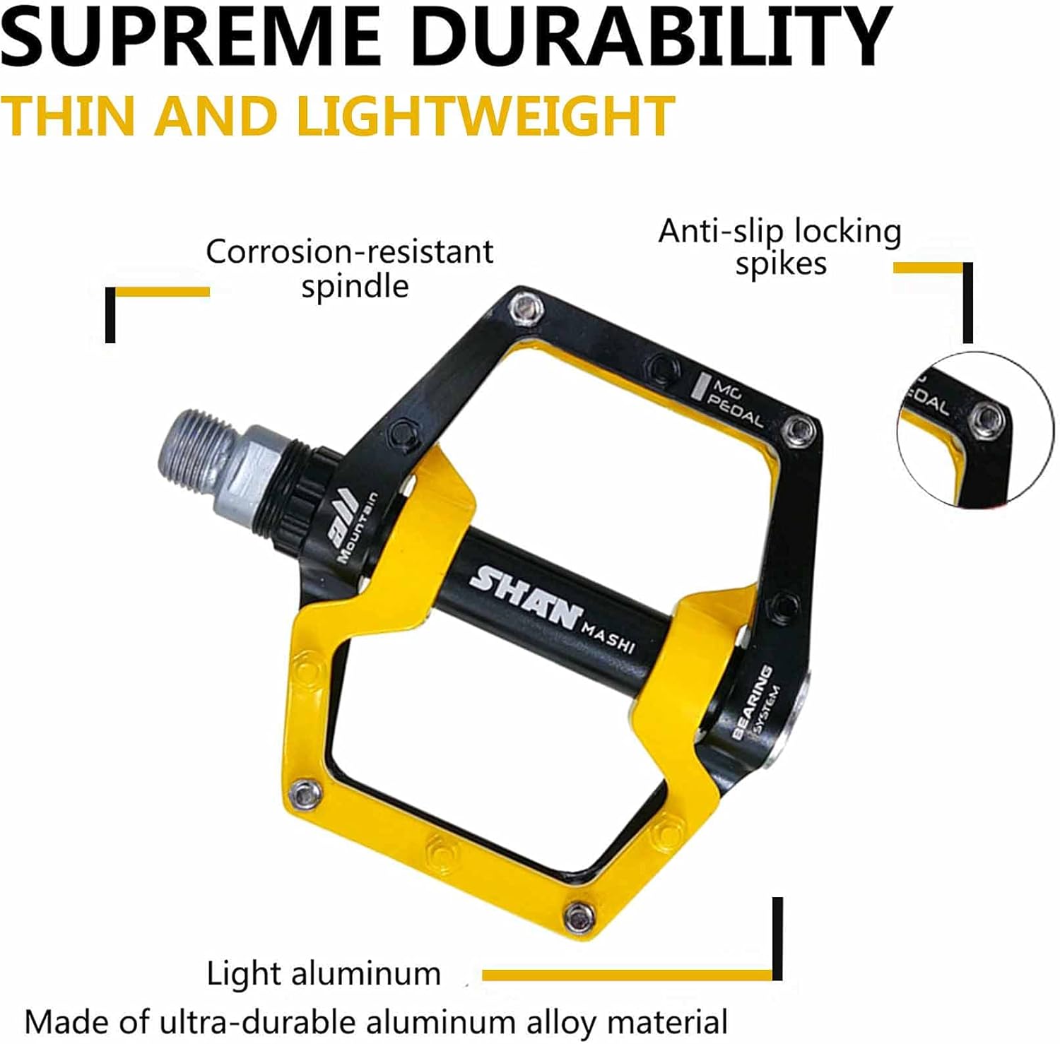 Bicycle Pedals-Aluminium Alloy Bicycle Pedals-Mountain Bike Pedals with Removable Non-Slip Studs 9/16