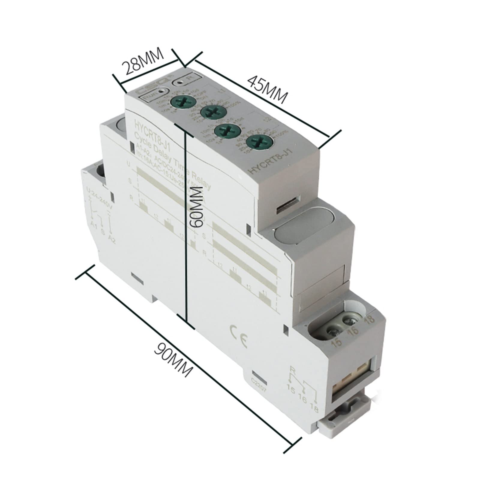 CSQ HYCRT8-J Display digitale LED Relè temporizzatore ciclo asimmetrico SPDT 220V 16A AC/DC12V-240V elettronico ripetuto(Ac-dc24-240v,HYCRT8-J3)