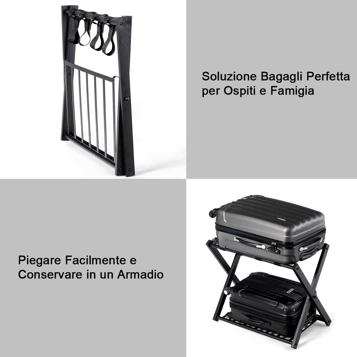 RELAX4LIFE Portavaligie Pieghevole 68x43x56 cm Portata 80 kg Nero