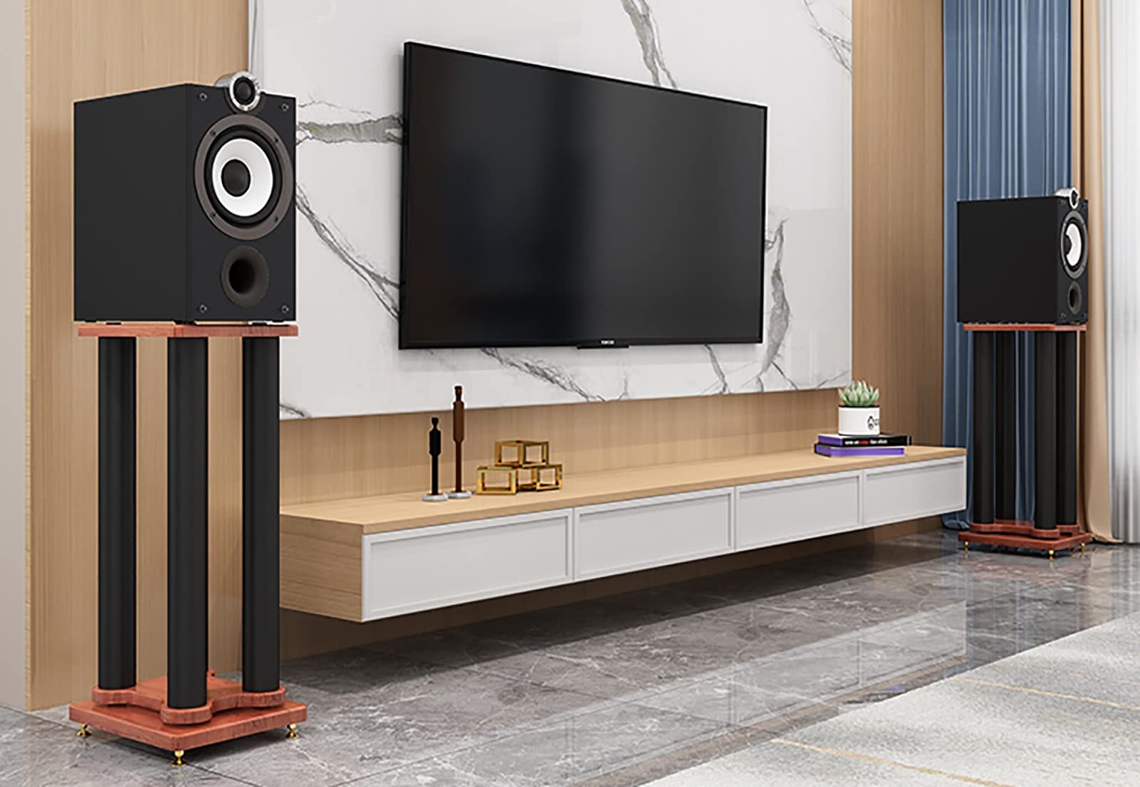 Mobile Stereo Hi Fi Rack Supporti per Altoparlanti Extra Alti - 20 Cm/ 30 Cm/ 40 Cm/ 50 Cm/ 60 Cm/ 70 Cm/ 80 Cm, Rack per Altoparlanti da Scaffale per Libri con Suono Surround Stabile Universale(40cm
