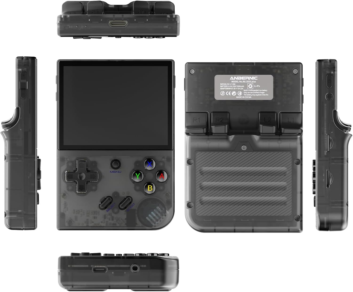 RG35XX Plus Retro Video Handheld Game Console Linux System 3.5 in IPS Screen Built-in 64G TF Card Preinstalled Classic Games Black