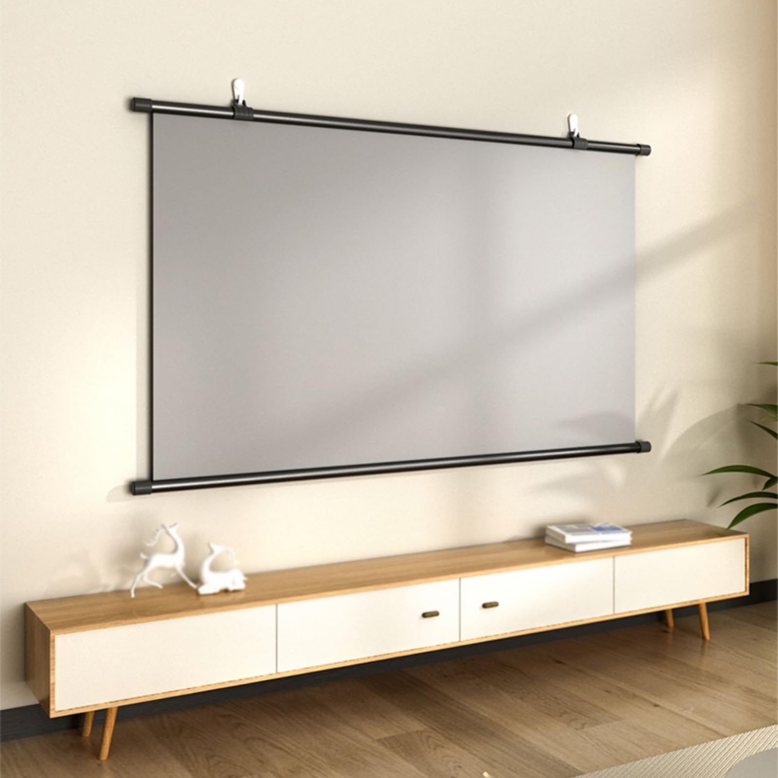 Schermo Proiettore Anti-luce manuale in metallo, Schermo per Proiettore a Scomparsa da 60" 72", Telo Proiettore per interni ed esterni, Schermo per Proiezione con Tenda per Proiettore HD(16:9,60")