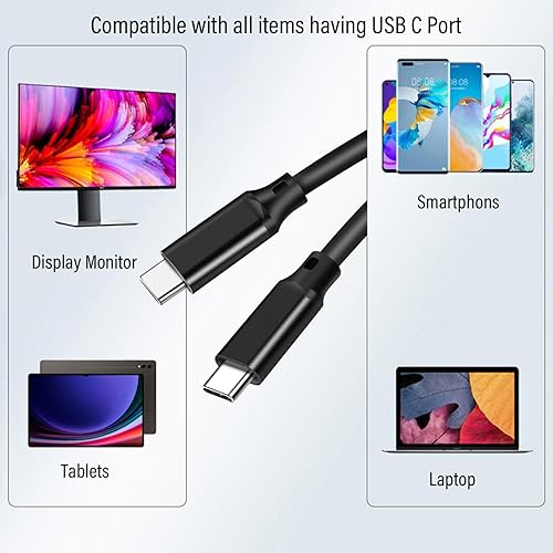 Miniatura 2 de Pocxwa Cable USB-C a USB-C, cable USBC 4K de 5 pies, cable de carga rápida y sincronización de datos, cable de carga compatible con MacBook Pro,