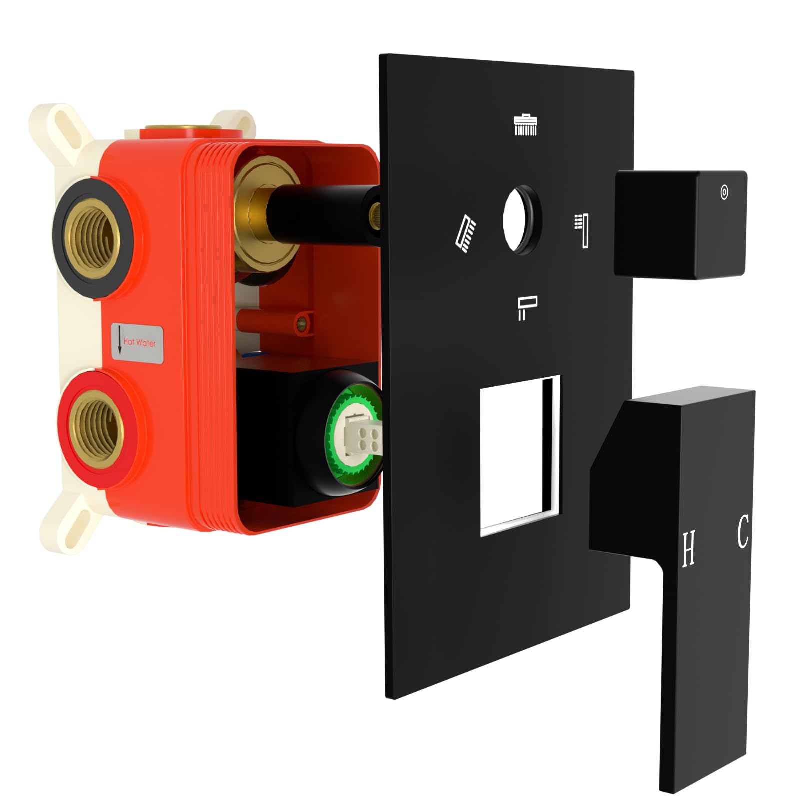 GETSHOWERSET 4 Function Concealed Shower Mixer Valve, 4 Way Outlet, Wall Mount Shower Faucet with Temperature Control