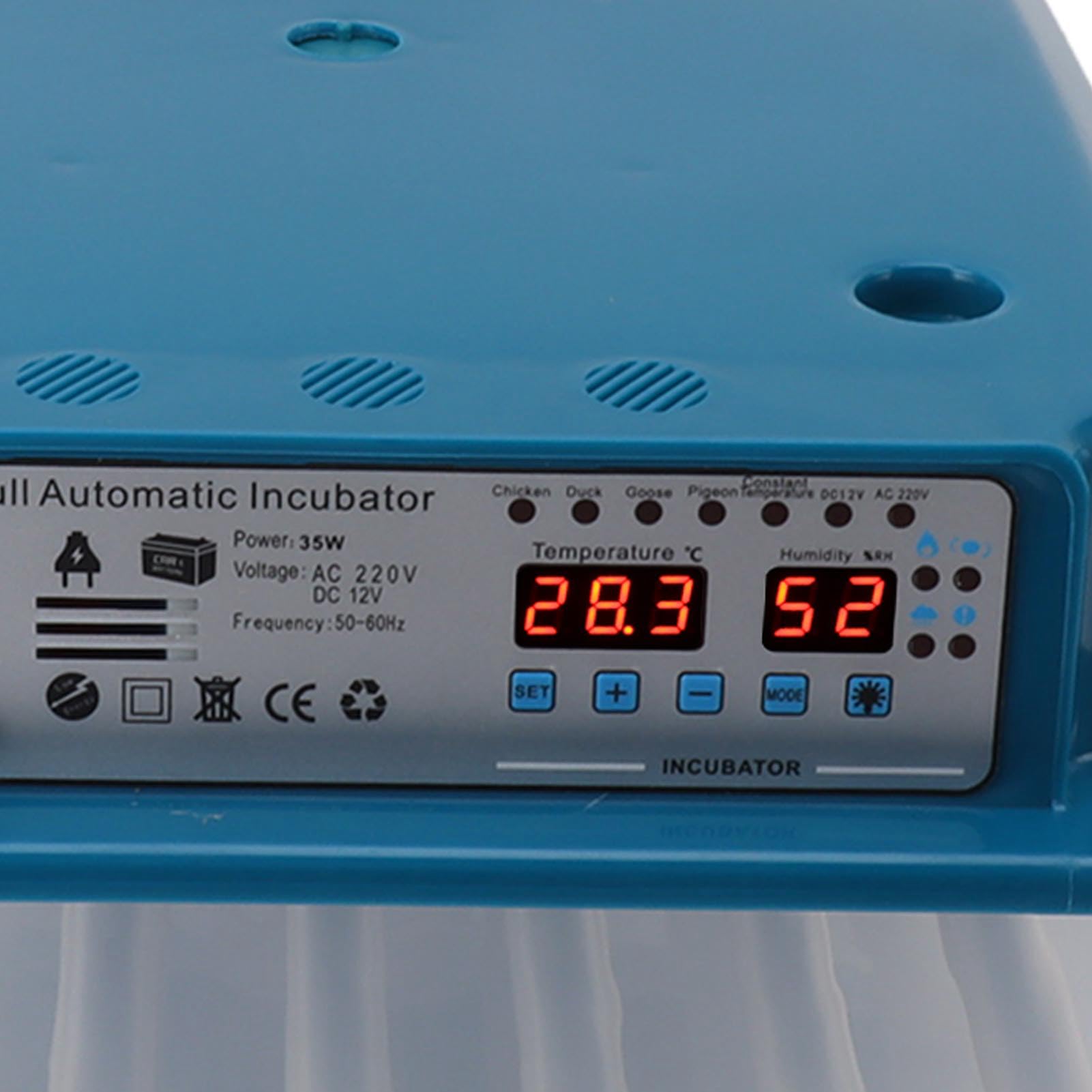 36 Huevos Incubadora ABS Máquina de Incubación de Aves de Corral Digital con Control Automático de Temperatura Sistema Eléctrico Dual para Pollos Ganso Pato Azul (Enchufe
