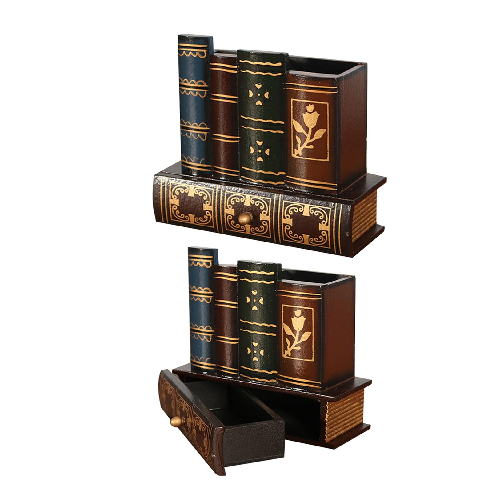 Boîte de rangement faux bois x2 avec tiroir caché pour organiser stylos et bureau rétro