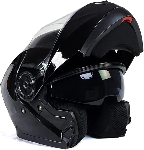 Milwaukee Helmets MPH9815DOT 'Breeze' - Casco modular de motocicleta avanzado negro brillante para hombres y mujeres con visera desplegable