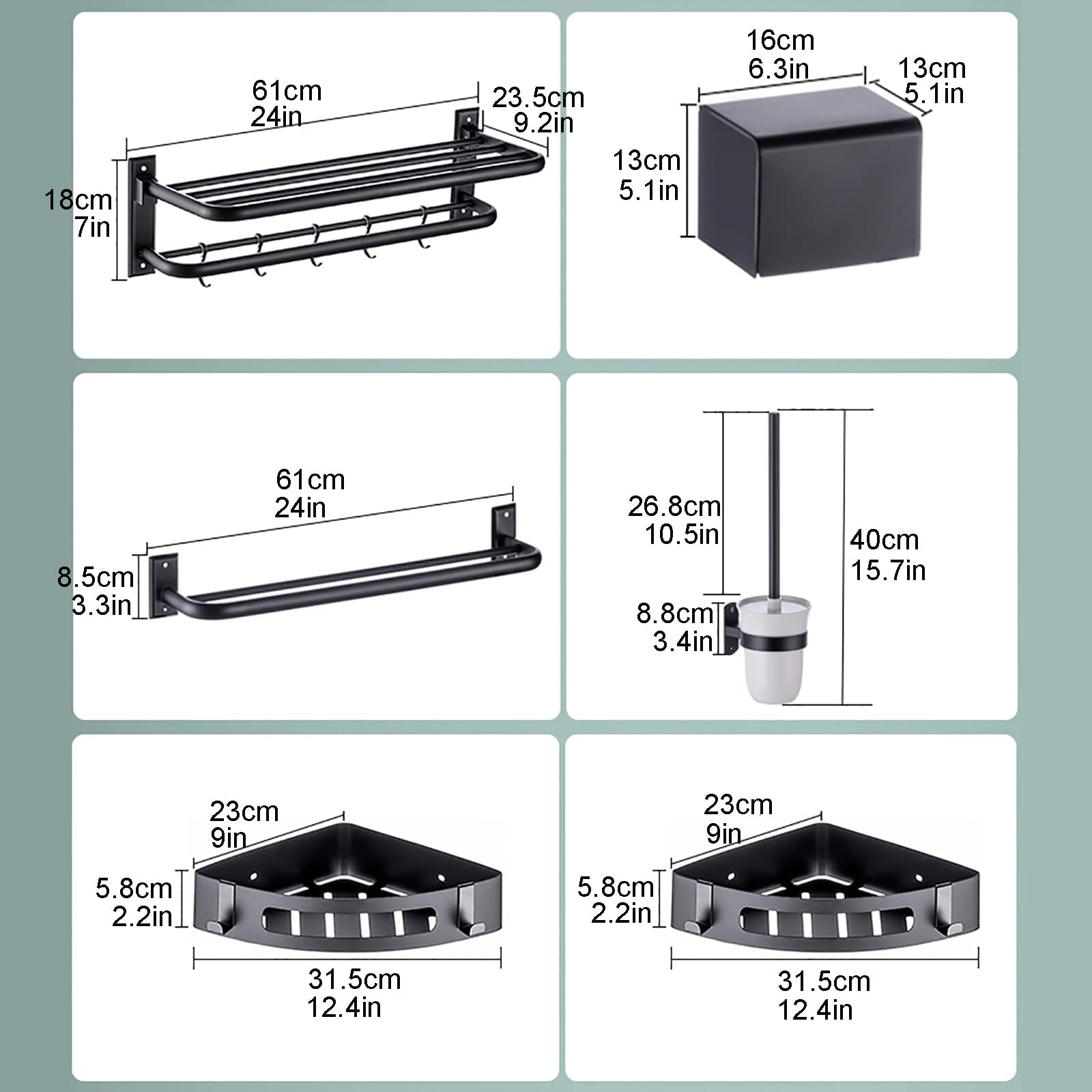SOVORM Juego de Accesorios de Barra de Toalla de baño de 6 Piezas, Juego de toallero de Accesorios de baño de Acero Inoxidable Negro Mate montado en la Pared Redonda/g The New