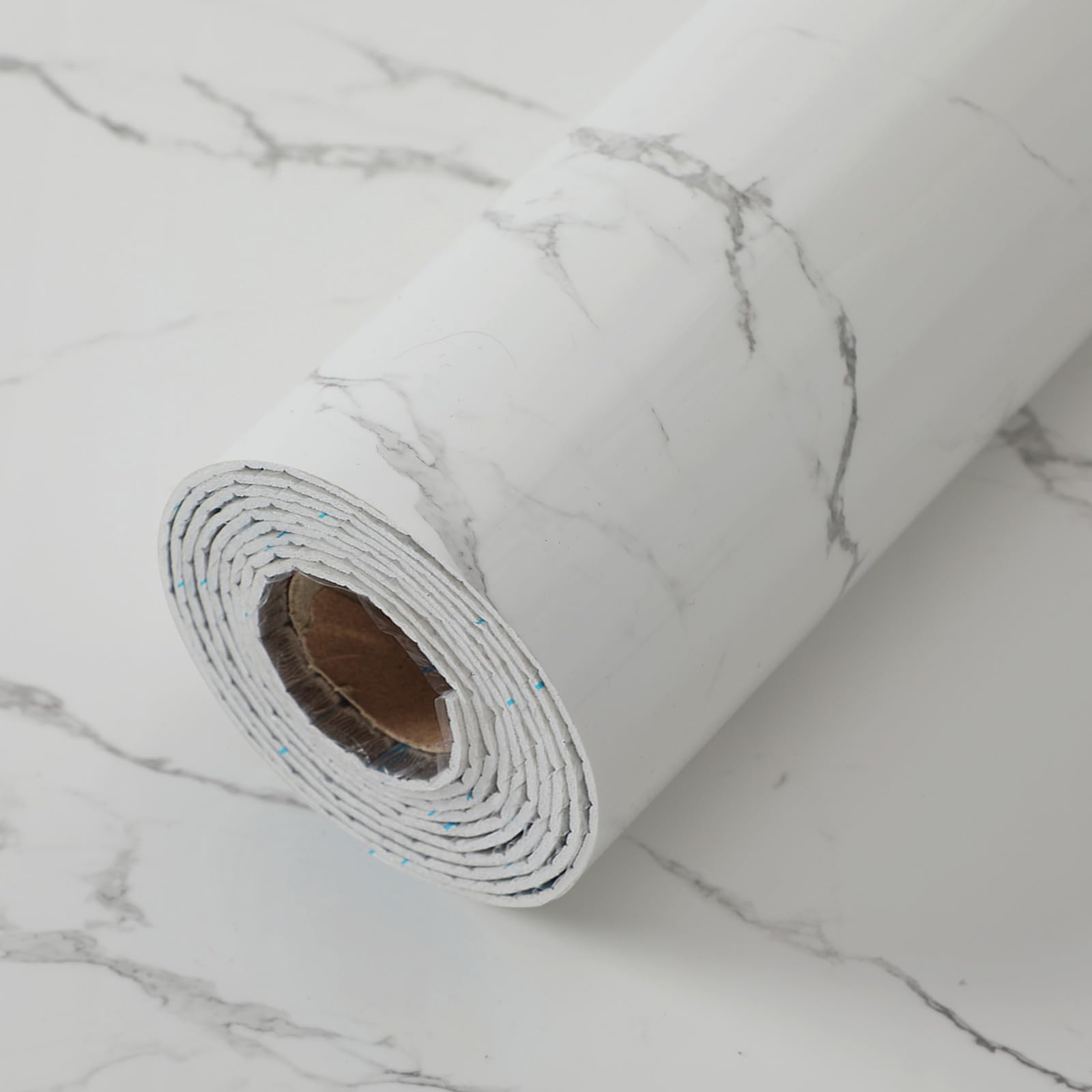 Anttyscar 3Roll White Marble Tile Stickers Thicken Self Adhesive Wall Tiles, Peel and Stick, Stick on Wall Tiles for Bathroom, Kitchen Splashback, and Living Room, Waterproof Backsplash, 300x40cm
