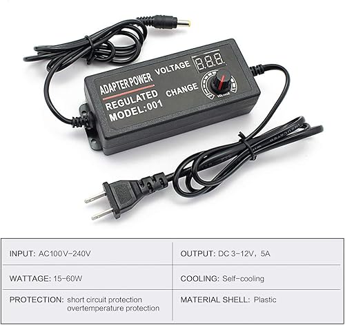 Miniatura 10 de Adaptador de corriente ajustable de 3-24 V, 2 A, fuente de alimentación variable universal de conmutación de 48 W, 100-240 V CA a CC 5 V, 6 V, 9 V,