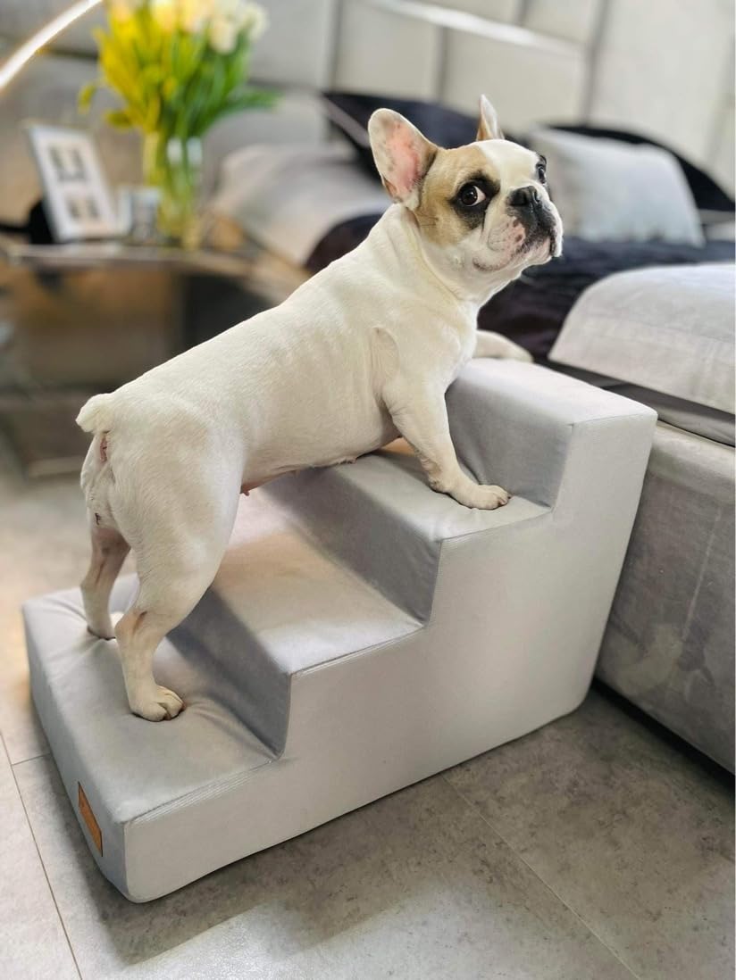 Hundetreppe mit 4 Stufen Katzentreppe Haustiertreppe Einstiegshilfe Schaumstoff (Farbe: rosa (Cord))