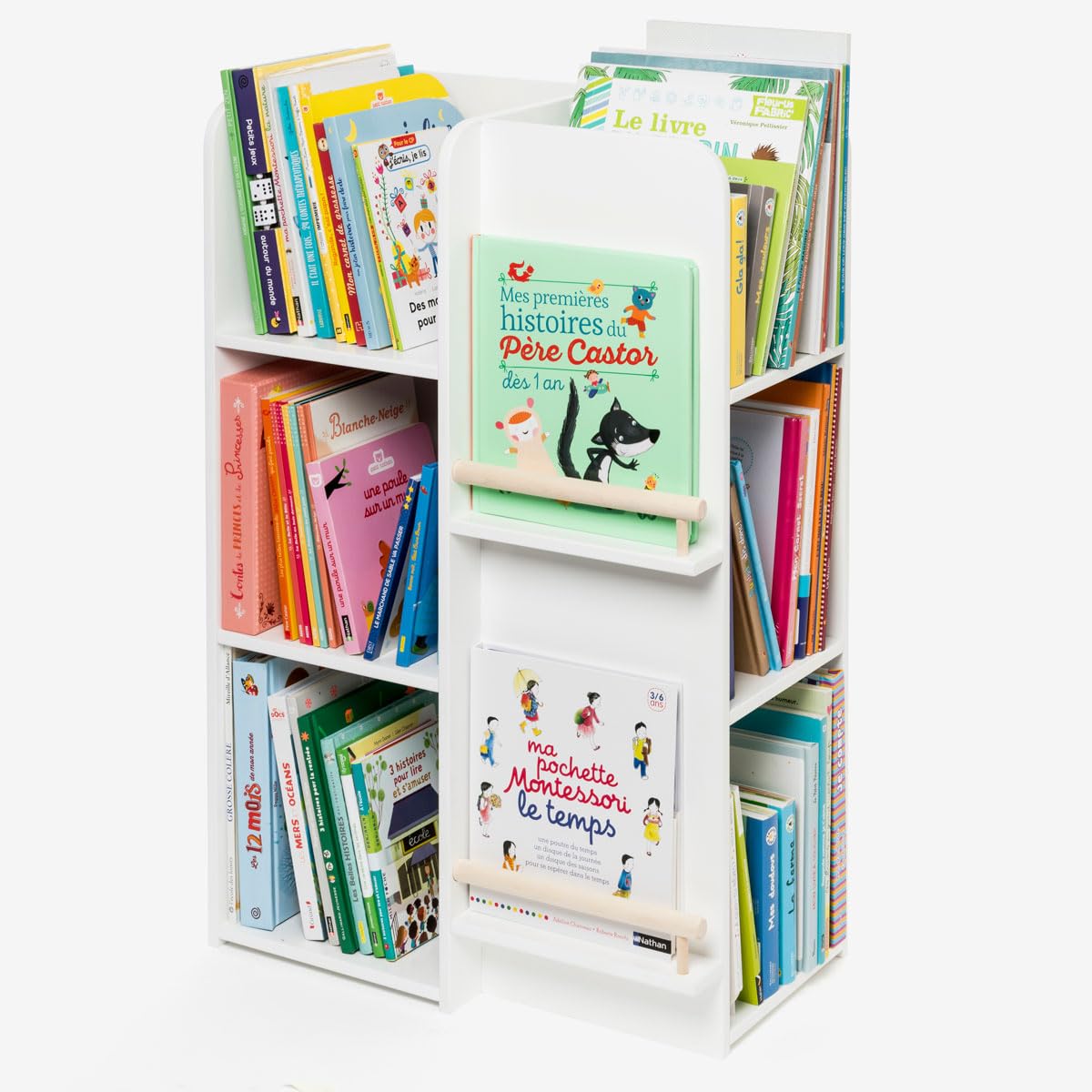 oxybul | Bibliothèque Multi-Faces Blanc et Naturel 2-12 Ans