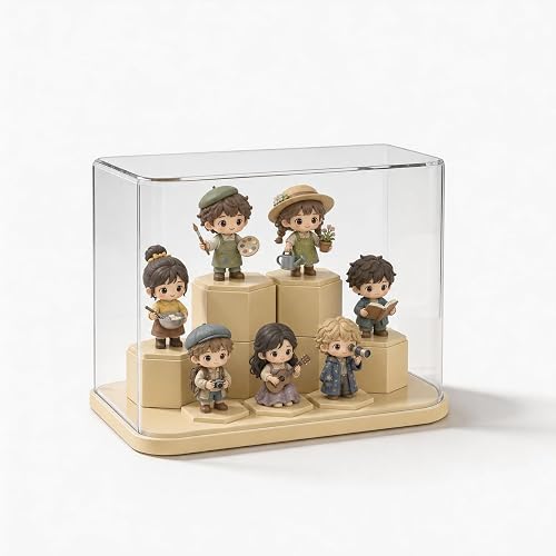 VELZORIC 7-Position Clear Acrylic Blind Box Display Case with 6 Stackable Risers for Mini Figures