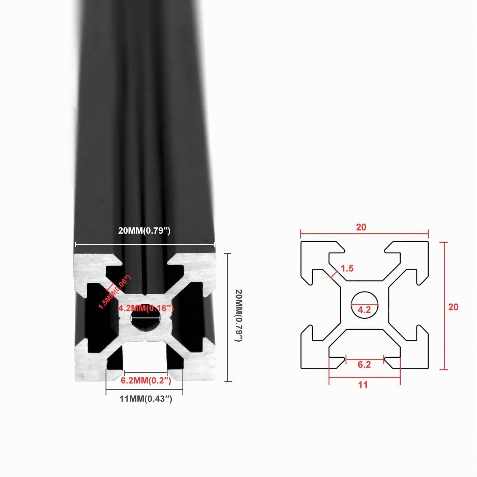 10 pièces 500 mm 2020 V - type noir euro standard anodisé linéaire Rail profilé en aluminium extrudé pour bricolage imprimantes 3D et machines CNC