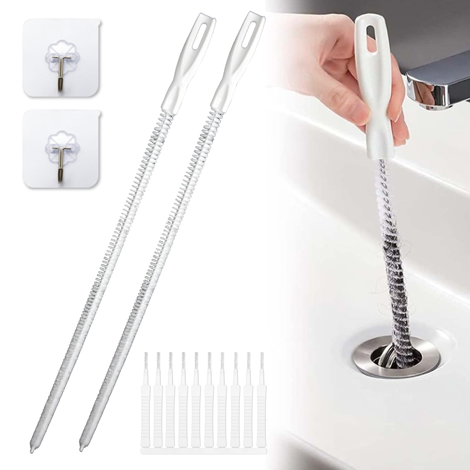 Szczotka odpływowa 60 cm, długa szczotka do czyszczenia rur do kanałów odpływowych, elastyczna spirala do czyszczenia rur, spiralna szczotka do czyszczenia zlewu kuchennego, łazienki