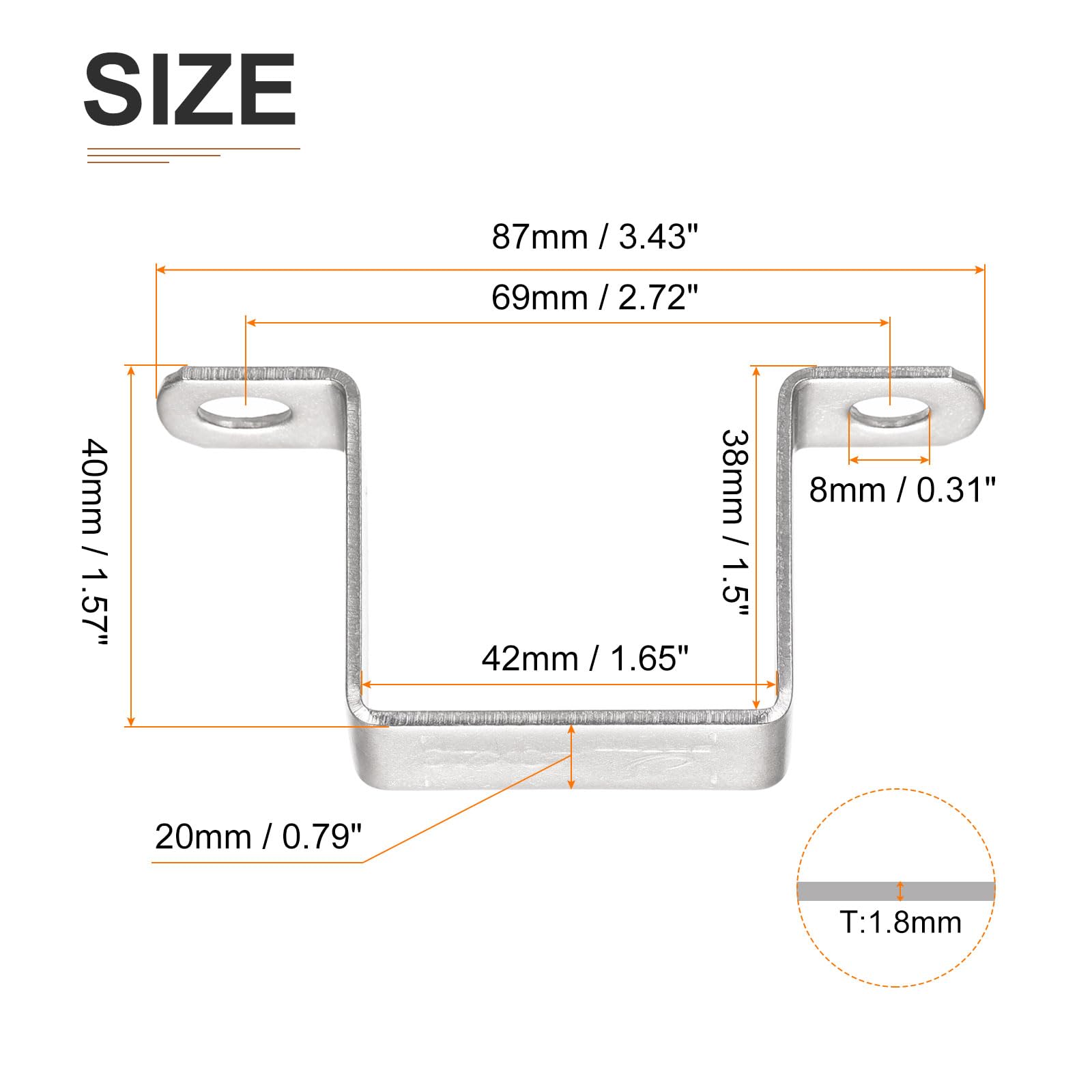 DTGN 38mmx42mm(InnerHxInnerW) U Shaped Strut Connector Bracket - 12Pack - Good for Home Pipe Fixing - 304 Stainless Steel Door Closed Bar Holder - Image 2