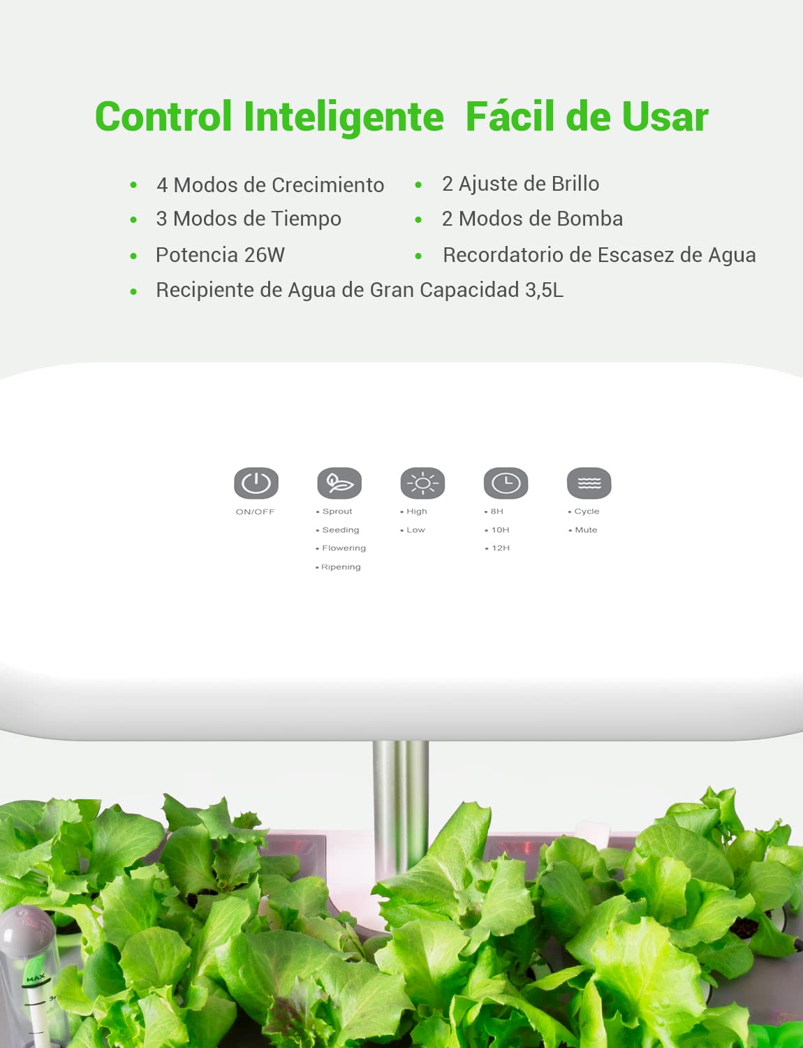 Sistema de Cultivo Hidropónico Kit de Cultivo Interior con Iluminación LED Automática, Huerto Interior con Temporizador Automático, Altura Ajustable (12 Vainas)