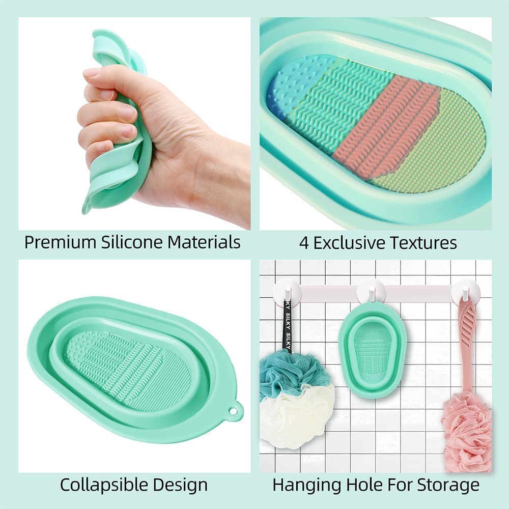 Feelon Makeup Brush Cleaning Mat, Soft And Durable Silicone Cosmetic Cleaner Pad, Foldable Makeup Brush Cleaning Bowl, Portable Washing Tool Scrubber 3