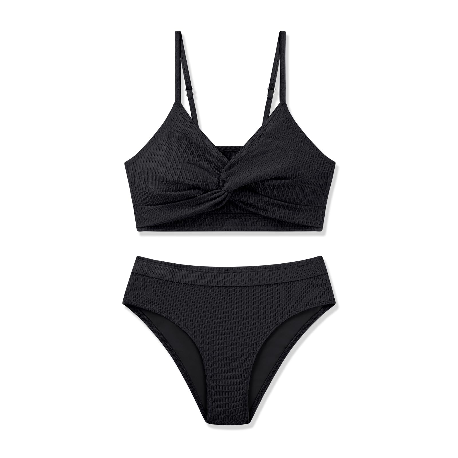 Weixinbuy Girls' Swimsuit Kid Two-Piece V-Neck Bikini Set Spaghetti Strap Twist Cross Bathing Suit Swimwear Size 9-16