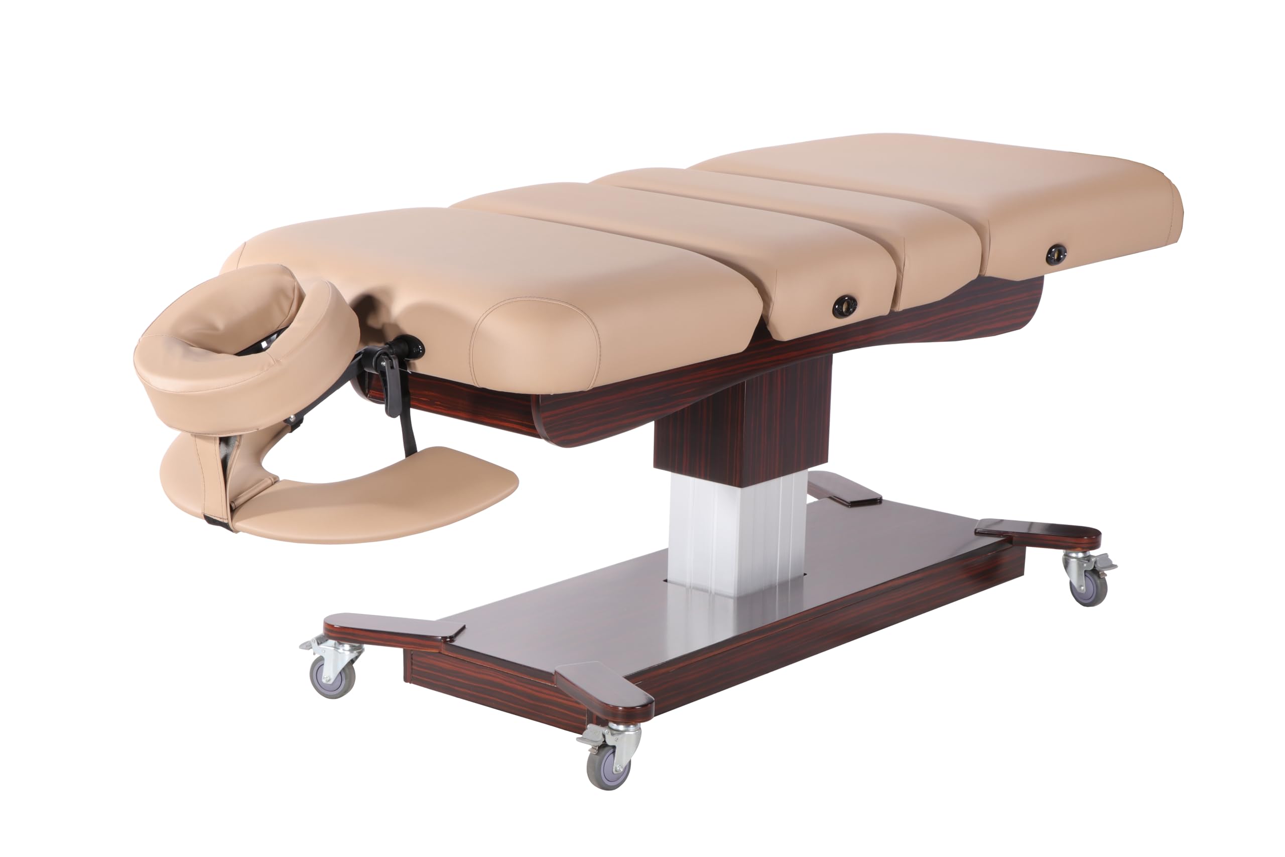 Master Massage Maxking Deluxe 4 Section Elctric Lift Spa Salon Stationary Table-Pedestal Flat Beauty Bed Cream