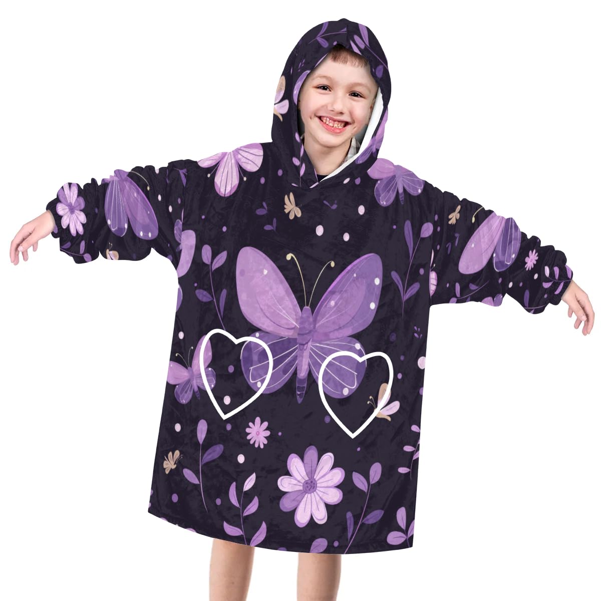 Wearable Blanket Hoodie for Kids, Lonely butterfly Fleece Sweatshirt Blanket Oversized Blanket Sweatshirt with Pocket Flannel Warm Hooded Blanket 6-10 Year Old Girl Boy Gift, One Size