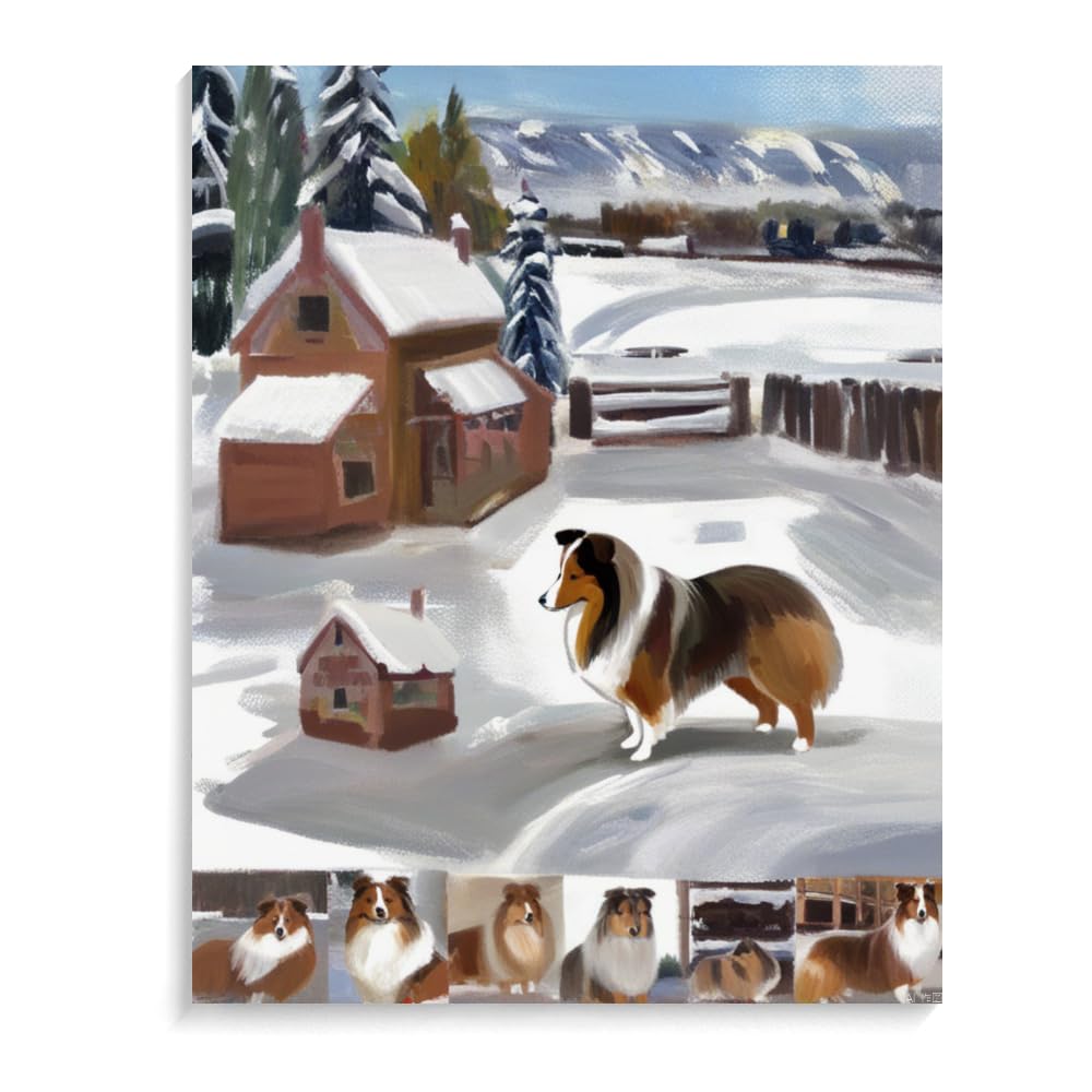 DIY Paint by Numbers Shetland Sheep Dog on Canvas Painting Kits for Adult, Beginner Oil Painting Kits Gift 12x16inch(30x40cm) Frameless